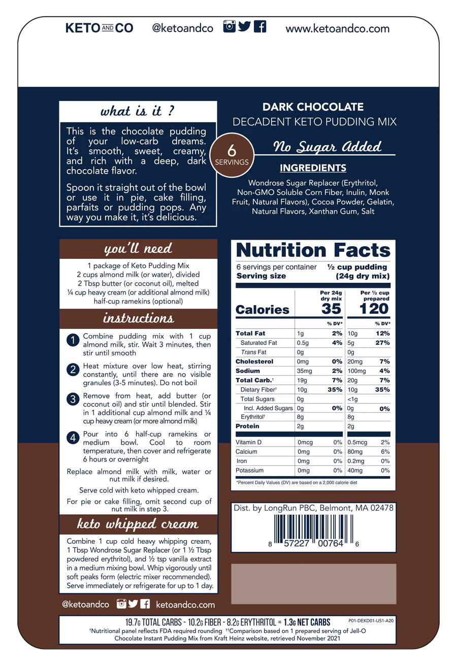 Keto Dark Chocolate Decadent Pudding Mix (5 oz)