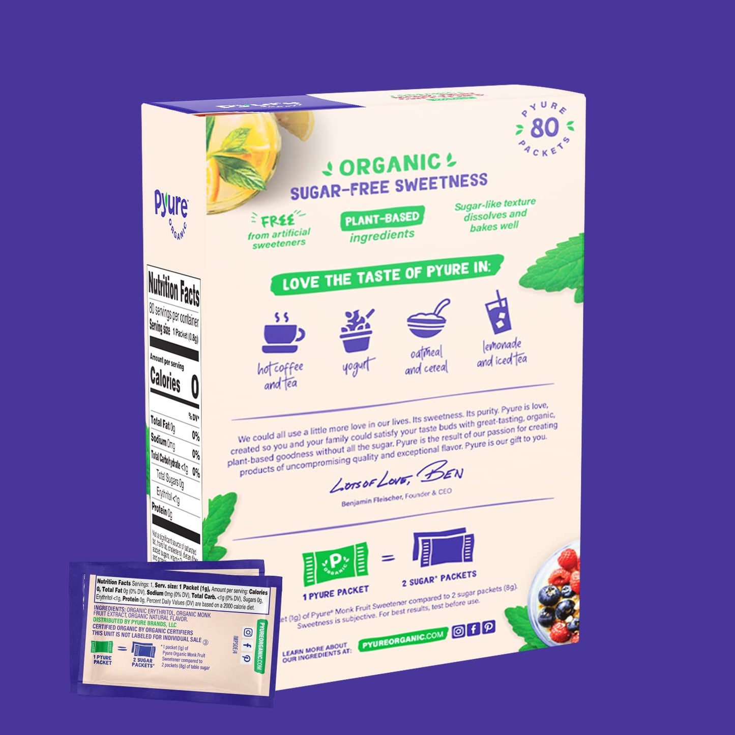 Organic Monk Fruit Sweetener Packets (80 ct) (2.25 oz)