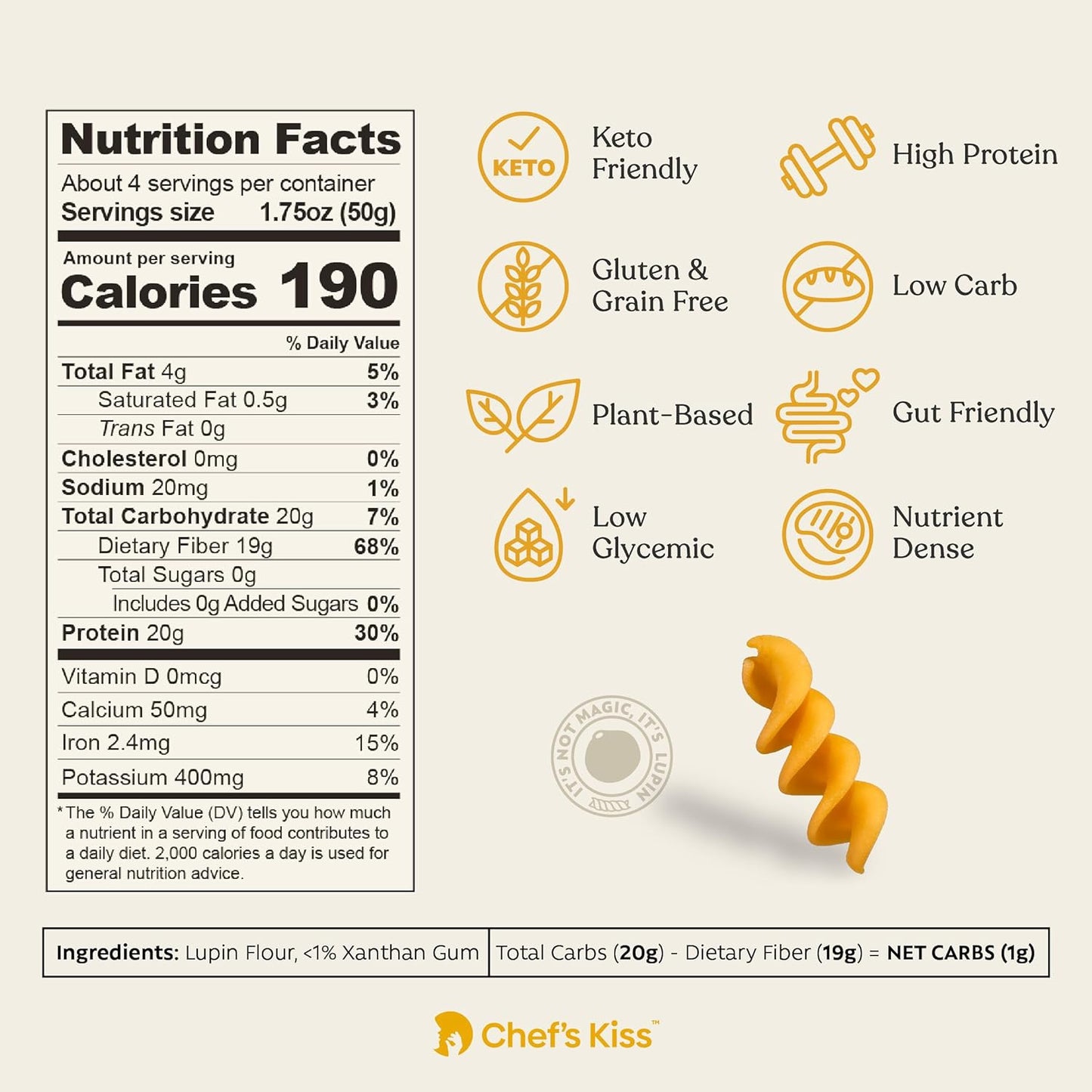Lupin Rotini Pasta (7 oz)