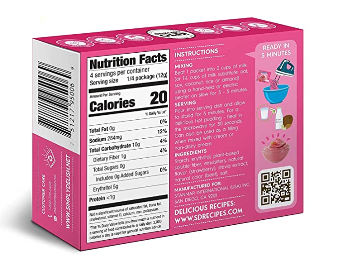 Plant Based Instant Strawberry Pudding Mix (1.7 oz)