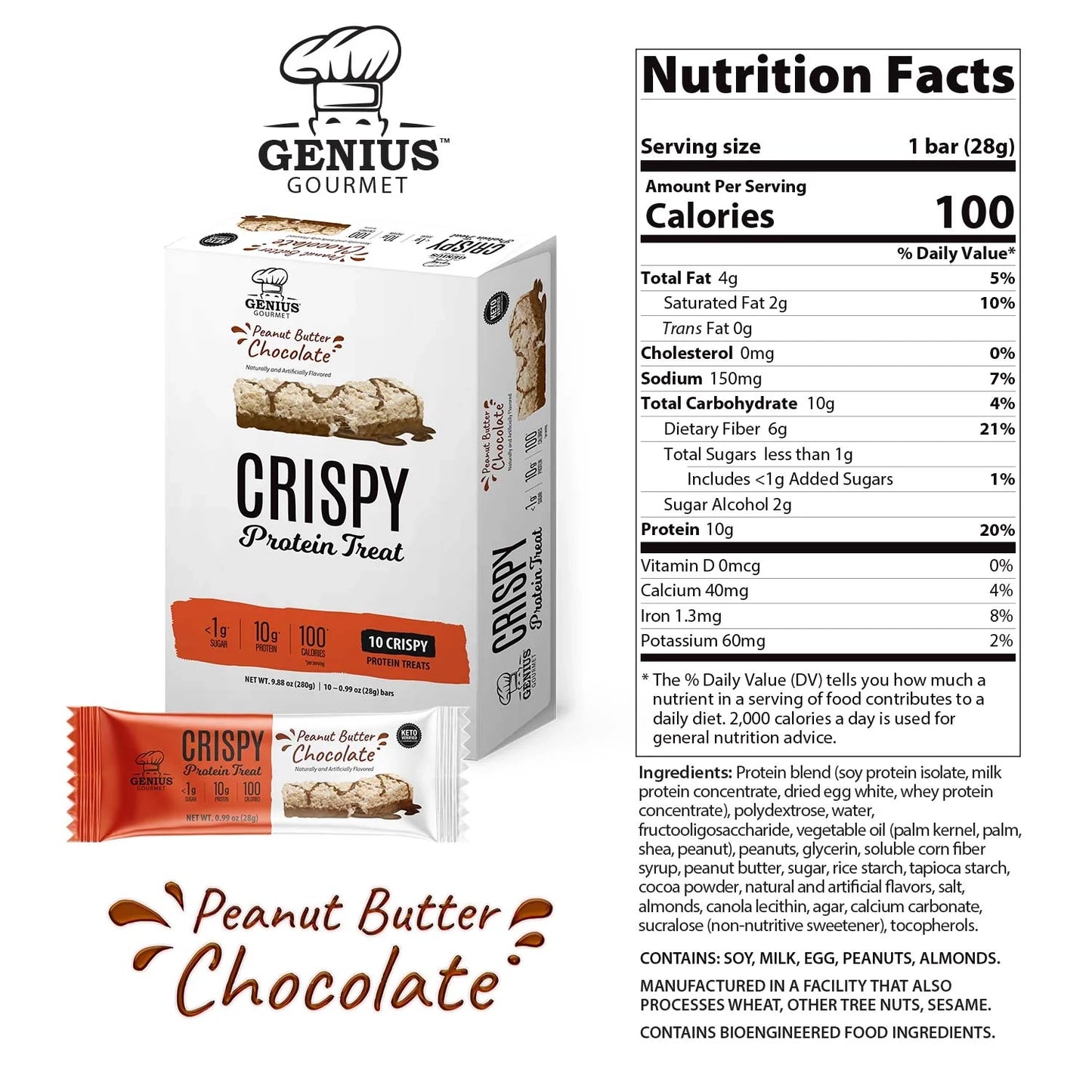 Genius Gourmet - Peanut Butter Chocolate Crispy Protein Treat (0.99 oz)