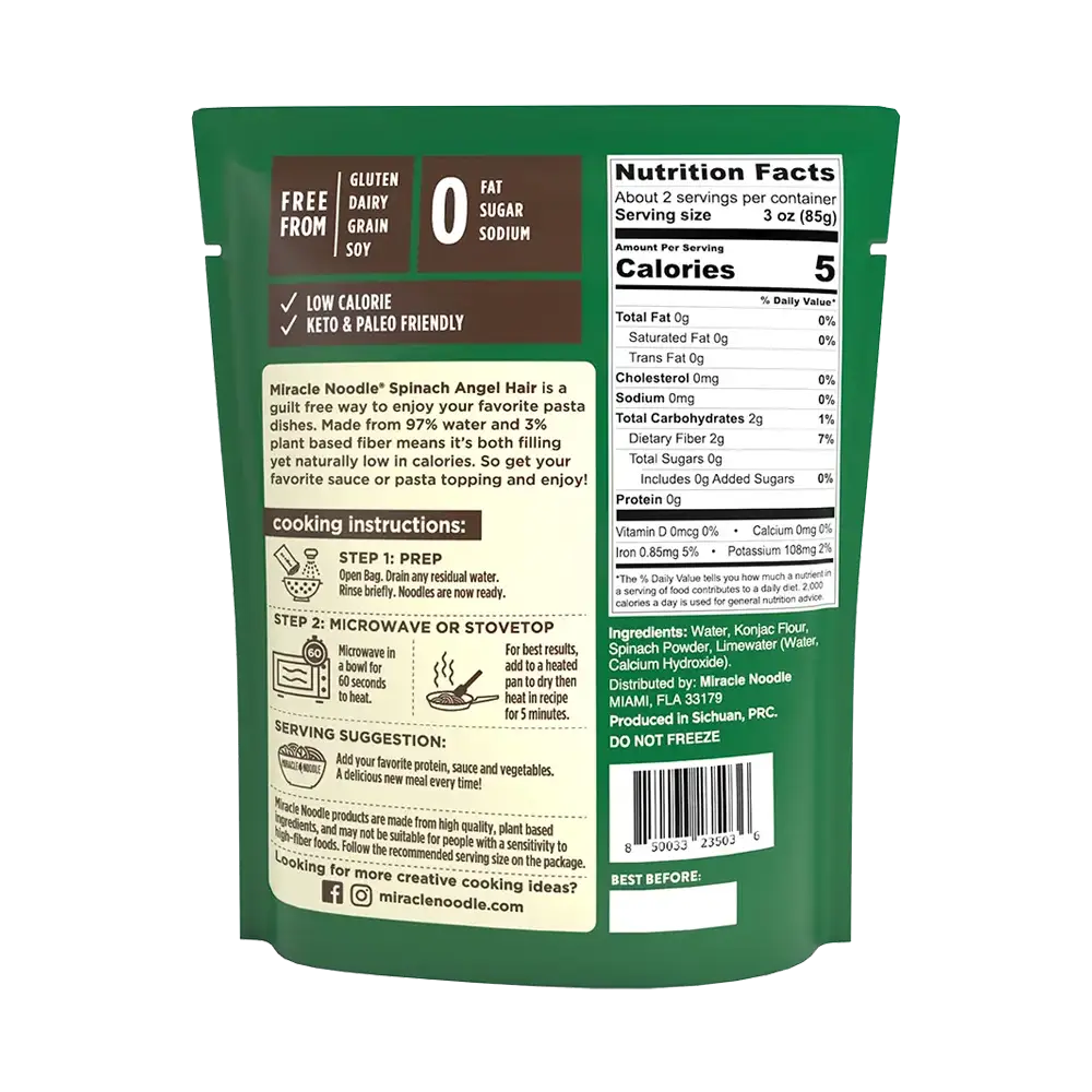 Miracle Noodle - Ready To Eat Spinach Angel Hair Noodle (7 oz)