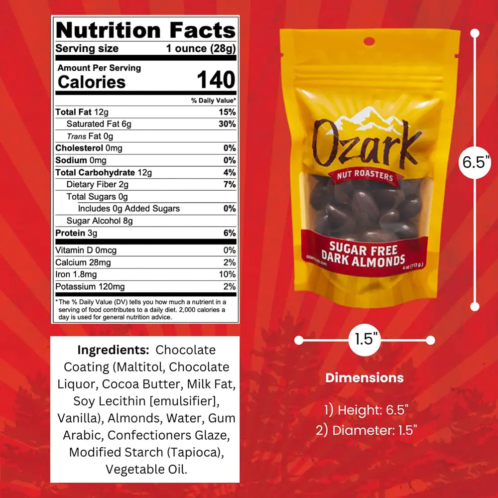 Ozark Nut Roasters - Sugar Free Dark Chocolate Almonds (4 oz)