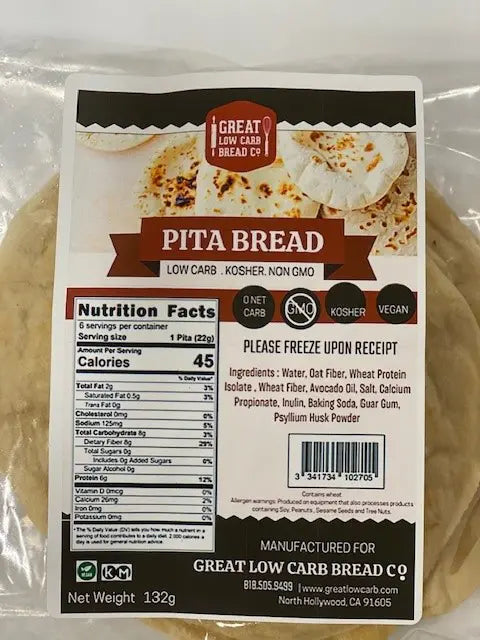 Great Low Carb Bread Company - Pita Bread 0 Carbs! pack of 6 (4.6 oz)