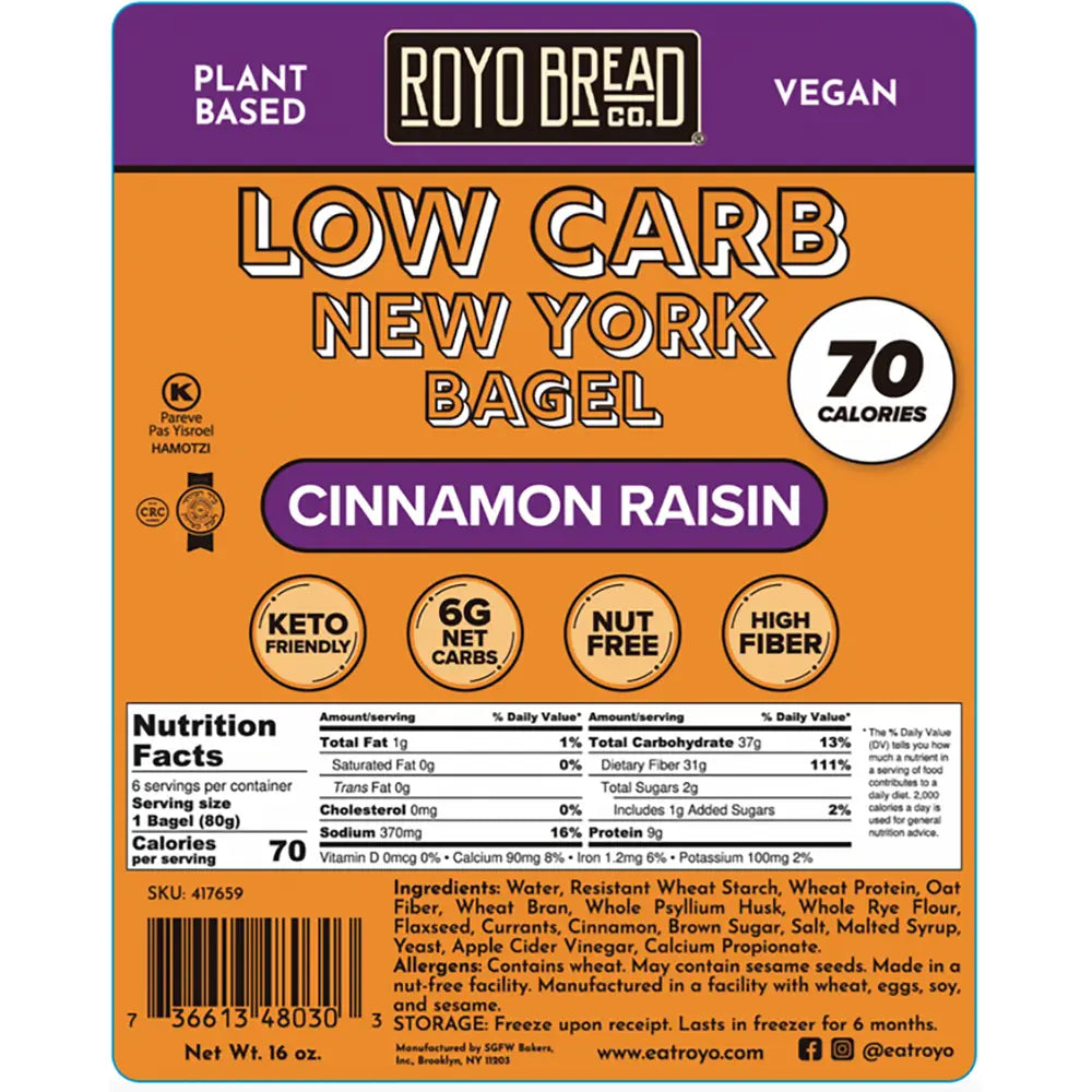 ROYO - Low Carb Cinnamon Raisin Bagels (6/pack)
