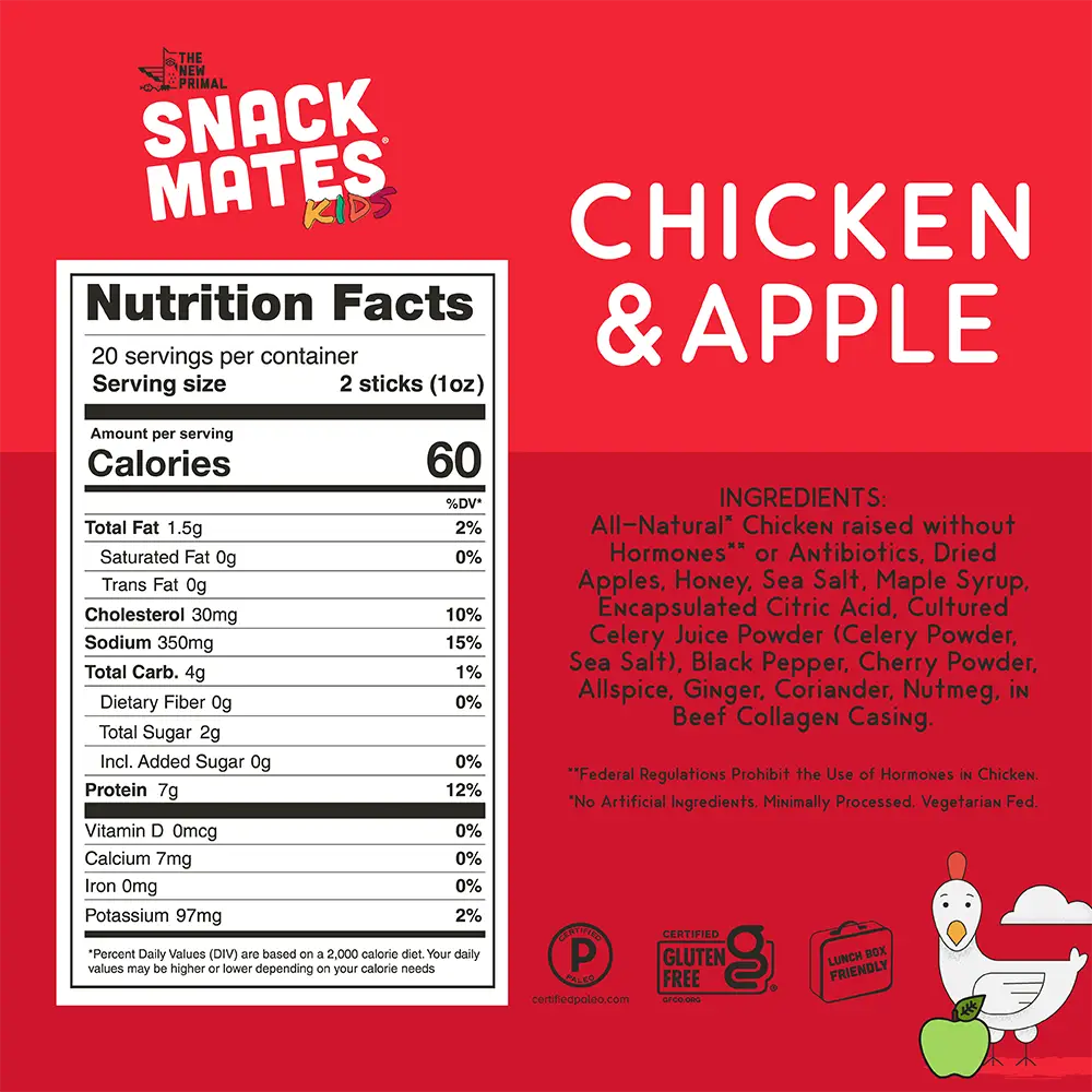 The New Primal - Snack Mates Chicken and Apple Mini Meat Sticks (5 ct.)