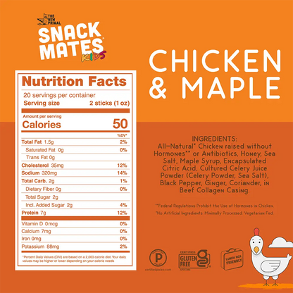 The New Primal - Snack Mates Chicken & Maple Mini Meat Sticks (5 ct.)