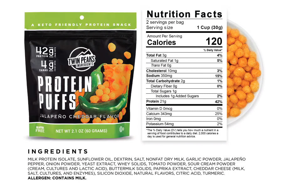 Twin Peaks Ingredients - Jalapeno Cheddar Protein Puffs (2.1 oz)