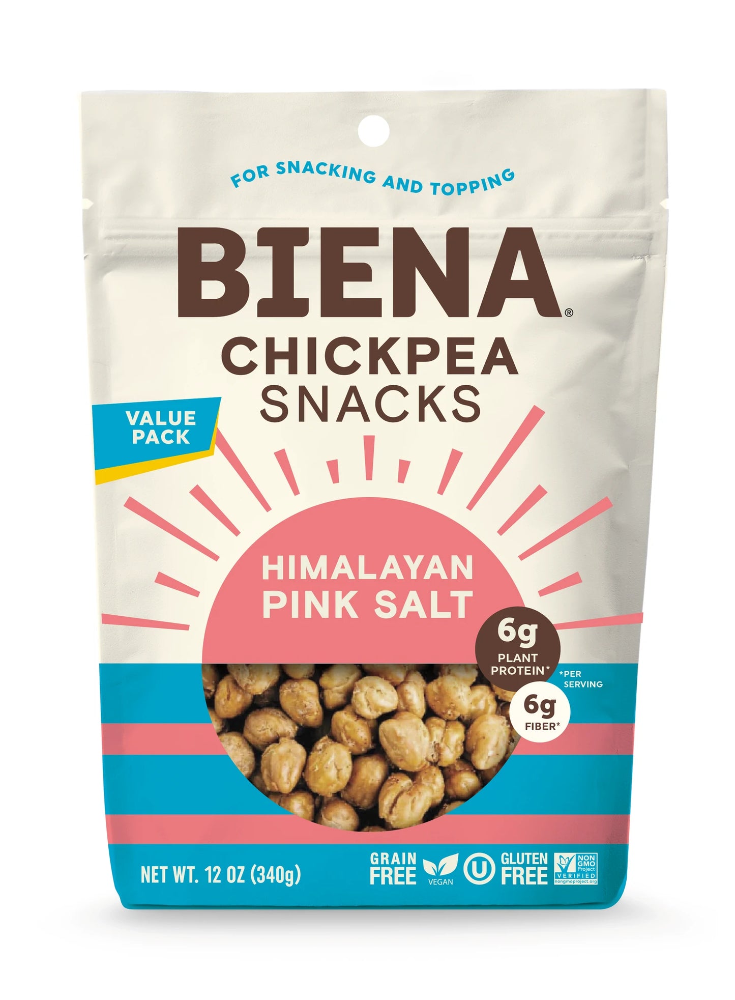 Biena Snacks - Himalayan Pink Salt Roasted Chickpea Snacks (12 oz)